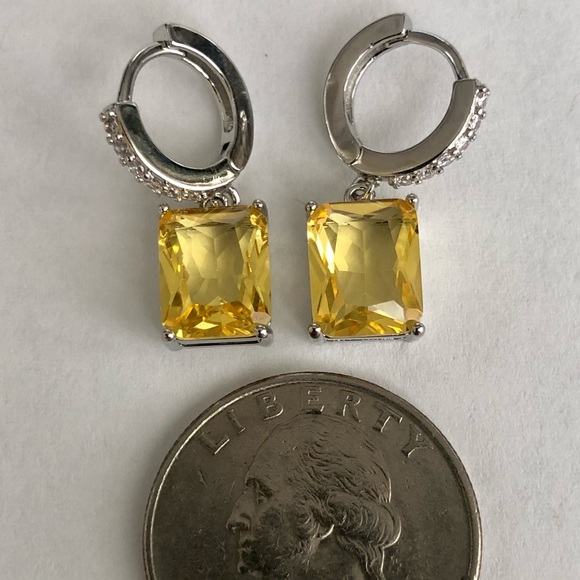 Citrine Yellow Cubic Zirconia Silver Dangle Earrings - Picture 4 of 5